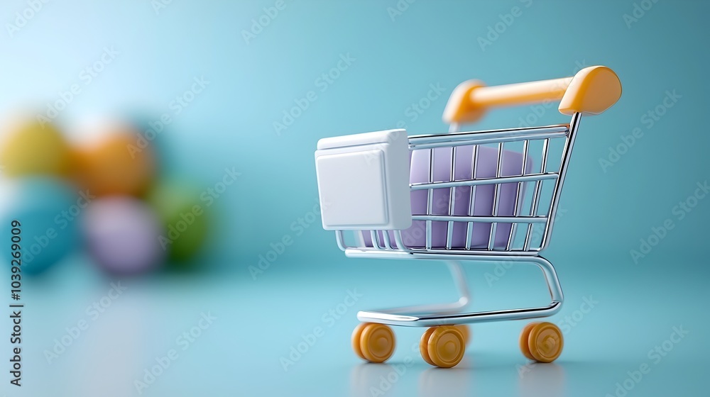 Poster neumorphic design shopping cart icon with soft purple gradients 3d pin buttons and sleek outlines sy