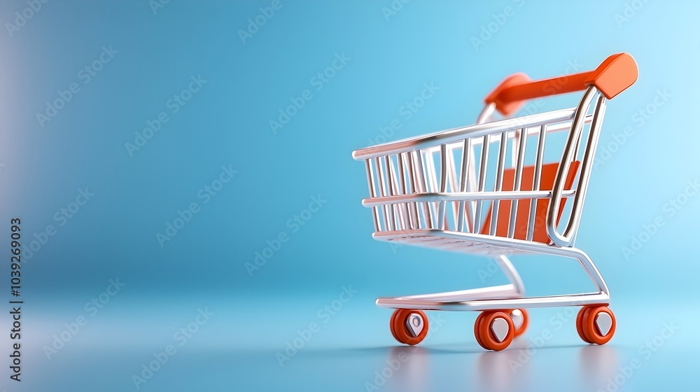 Poster neumorphic style shopping cart icon with a purple gradient background and 3d pin buttons creating a 
