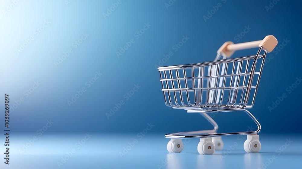 Poster neumorphic styled shopping cart icon with a purple gradient background and 3d pin buttons creating a