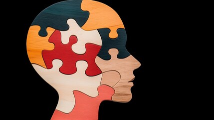 Puzzle Head Symbolizing Mental Health Awareness Created with Vibrant Colors and Textures Using Generative Technology