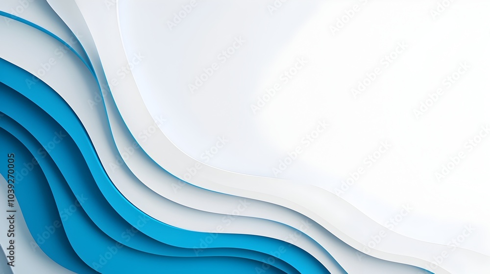 Poster translucent layers glowing blue lines and soft shadowed surfaces converge to form a dynamic futurist
