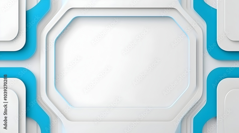 Poster futuristic and sleek metallic background with overlapping 3d shapes glowing blue lines and sci fi in