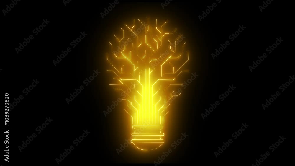 Poster technology shape bulb abstract glowing lamp with circuit board black background