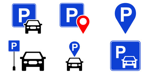 editable car parking area location, parking place direction, Public car park, Urban transport  illustration vector UI and UX symbols