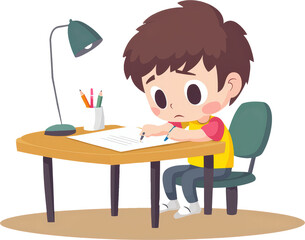 Young boy writing at desk