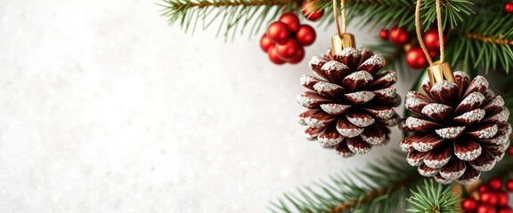 Pine Cone Christmas Ornaments on a White Background