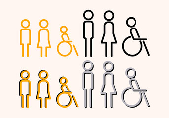 Gender icon, sign and symbol. Man and woman minimal design vector illustration. Toilet, outline, linear.