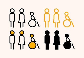 Gender icon, sign and symbol. Man and woman minimal design vector illustration. Toilet, outline, linear.