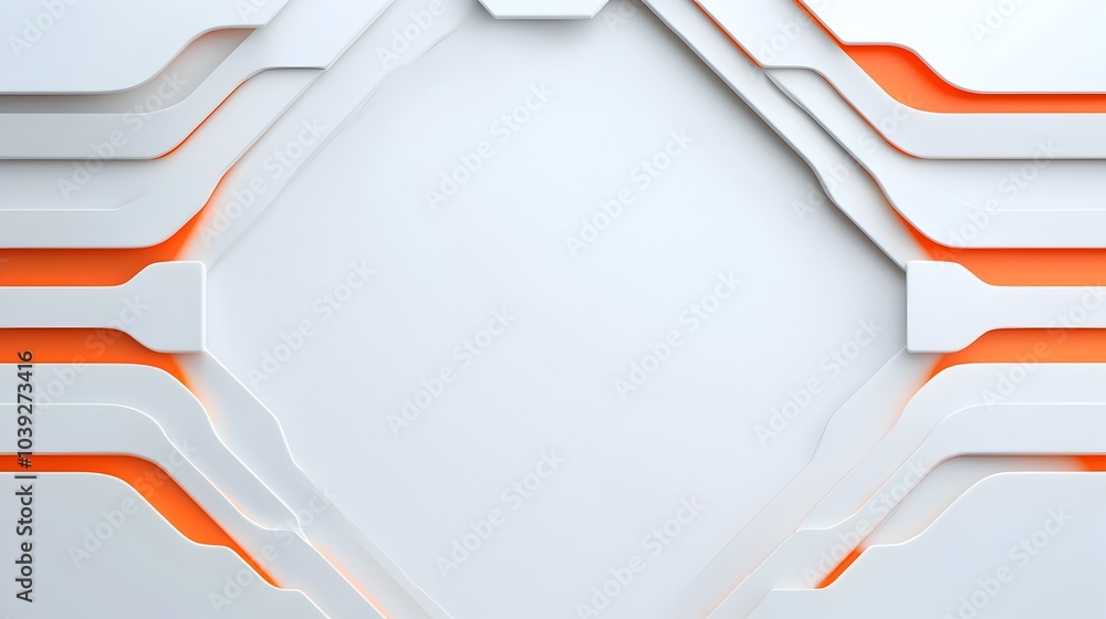 Poster clean and minimalist futuristic white background with soft glowing accents and smooth geometric form