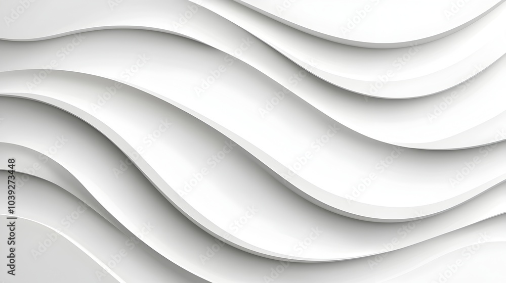 Poster futuristic white background with seamless curved surfaces soft metallic reflections and minimalistic