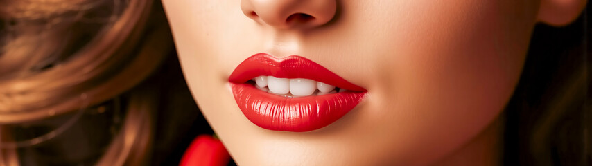 Naklejka premium Close-up portrait of beautiful woman mouth with red lips.