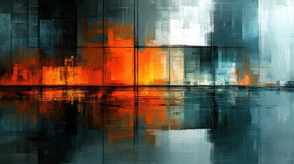 Naklejka premium Abstract Cityscape with Water Reflection