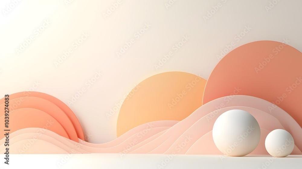 Poster sleek and futuristic minimalist geometric composition with soft floating shapes and a blended lighti