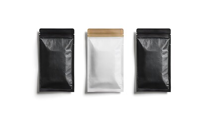 Black, white and craft paper sachet packet mockup