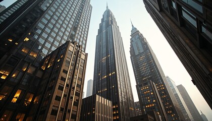 Fototapeta premium Art Deco skyscrapers with metallic and glass textures 