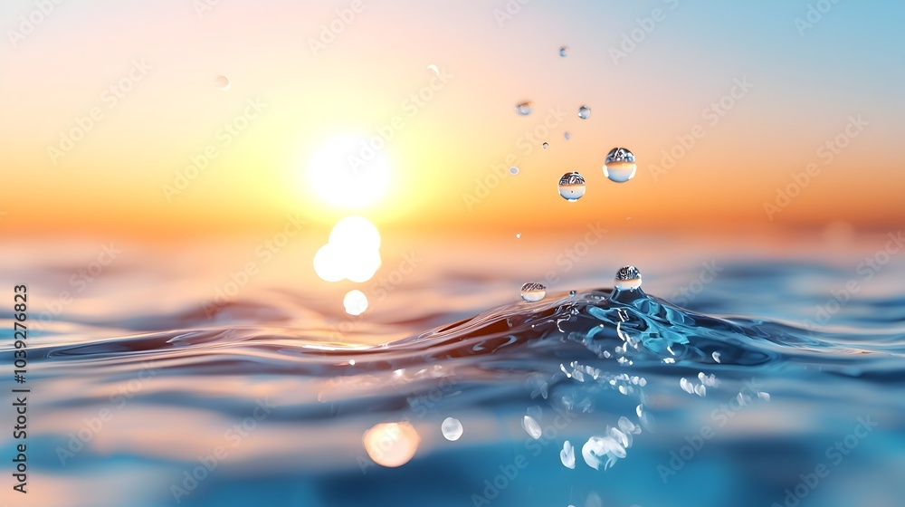Poster serene aquatic ripple tranquil reflective surface with smooth 3d textures and gentle waves depicting