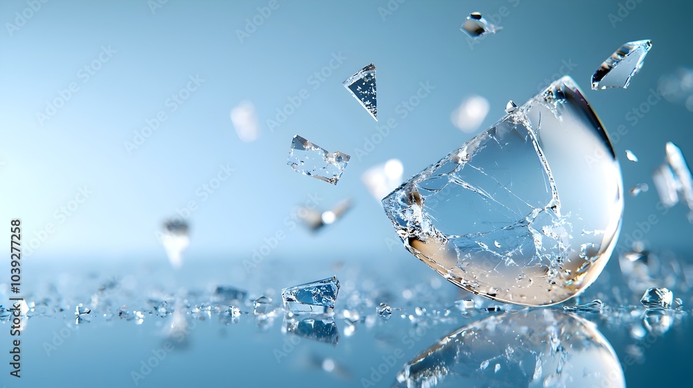 Poster striking abstract 3d shattered glass texture featuring sharp edges reflective surfaces and a modern 