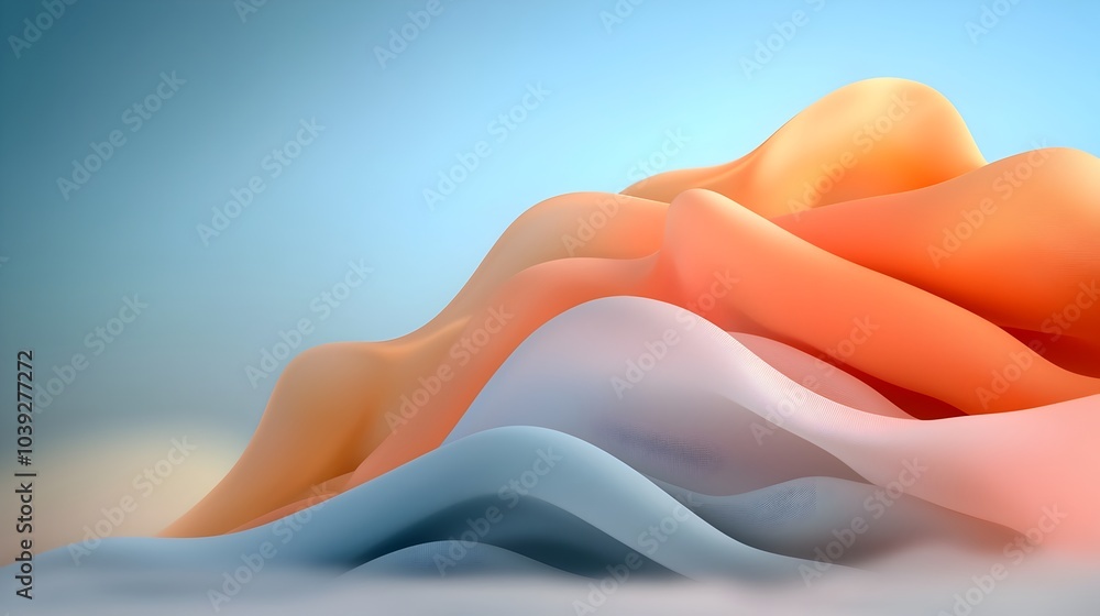Poster soft and textured pastel fog with flowing ethereal forms creating a light and minimalist abstract wa