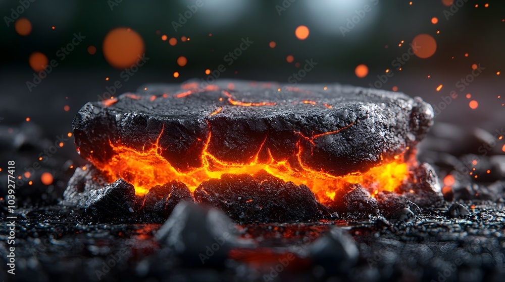 Poster captivating 3d texture of a lava flow with dynamic glowing red veins and rugged black surfaces this 