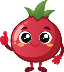 Obraz premium Thumbs Up Pomegranate: A cheerful and optimistic cartoon pomegranate gives a thumbs up, symbolizing positivity, health, and abundance. 