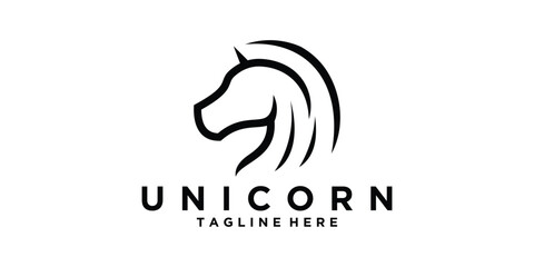 unicorn logo design, horse, horn, head, logo design vector, symbol, icon, idea, creative.