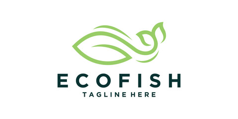 Fototapeta premium eco fish logo design, combination of leaves and fish, herbal, farm, natural, herbal, logo design vector, symbol, icon, idea, creative.