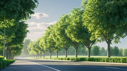 Obraz premium Beautiful trees lined up neatly on the side of the road make road users comfortable