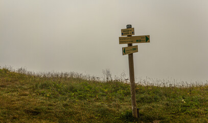 08-25-2021 - France normal way to Mont Blanc, Mont Lachat elevation pointer and signpost on way to top