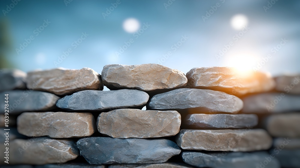 Poster moody 3d stone wall texture featuring deep shadows rugged edges and a weathered earthy appearance pe