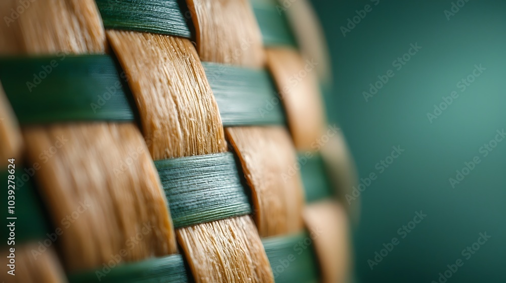 Poster elegant and intricate woven 3d bamboo texture with natural green and beige tones creating an eco fri