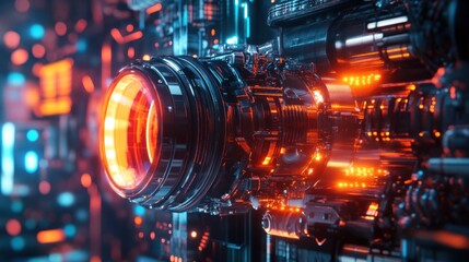 A futuristic, illuminated mechanical component showcasing advanced technology and design.