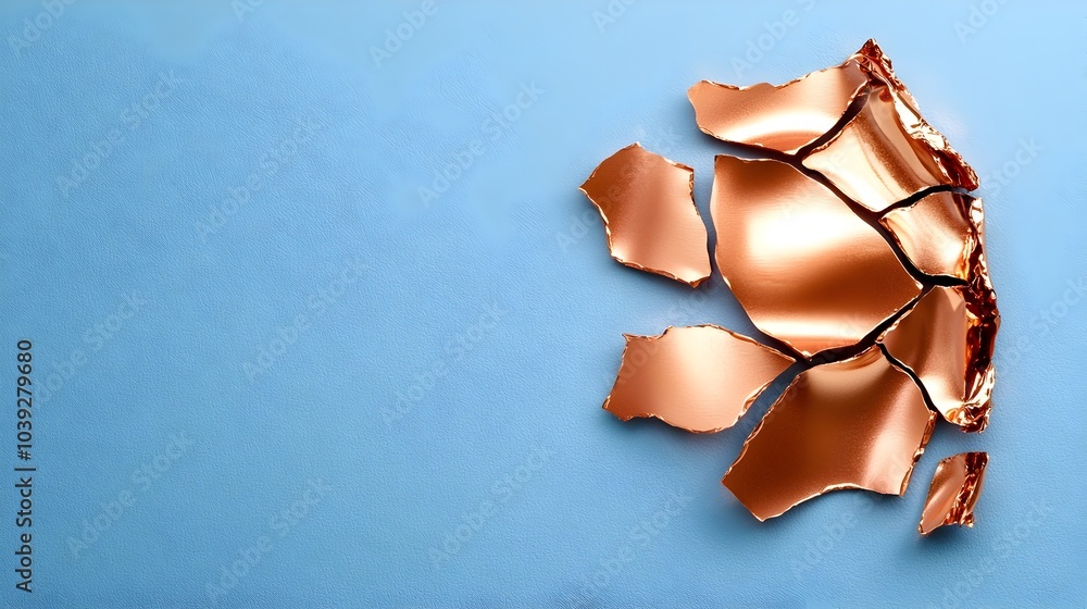 Poster shimmering 3d metallic foil texture in a rose gold color with a crinkled and highly reflective surfa