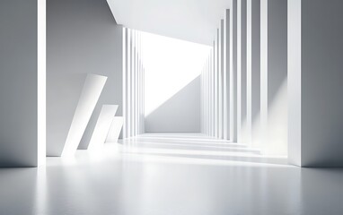 
Empty white room with geometric structure, 3d rendering, Generative Ai