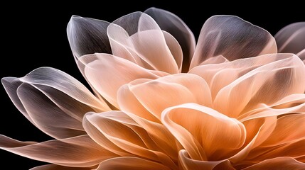 Obraz premium Transparent beige flower petals and leaves, intricate vein patterns, neutral tones, soft lighting, macro photography, natural texture-focused abstract