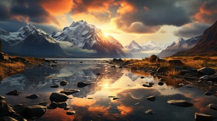 Mountain Lake Sunset Reflection