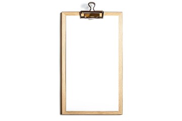 Cafe menu, wooden board mock up, 4 inch, top view, 3d rendering. Empty wooden clipboard with paper sheet mockup