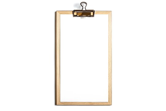 Cafe menu, wooden board mock up, 4 inch, top view, 3d rendering. Empty wooden clipboard with paper sheet mockup