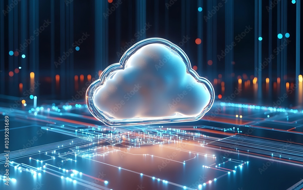 Poster cloud with technology background, 3d rendering, generative ai