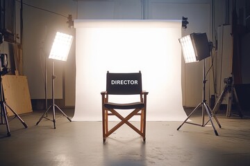 Director's chair sitting in a film studio waiting for action