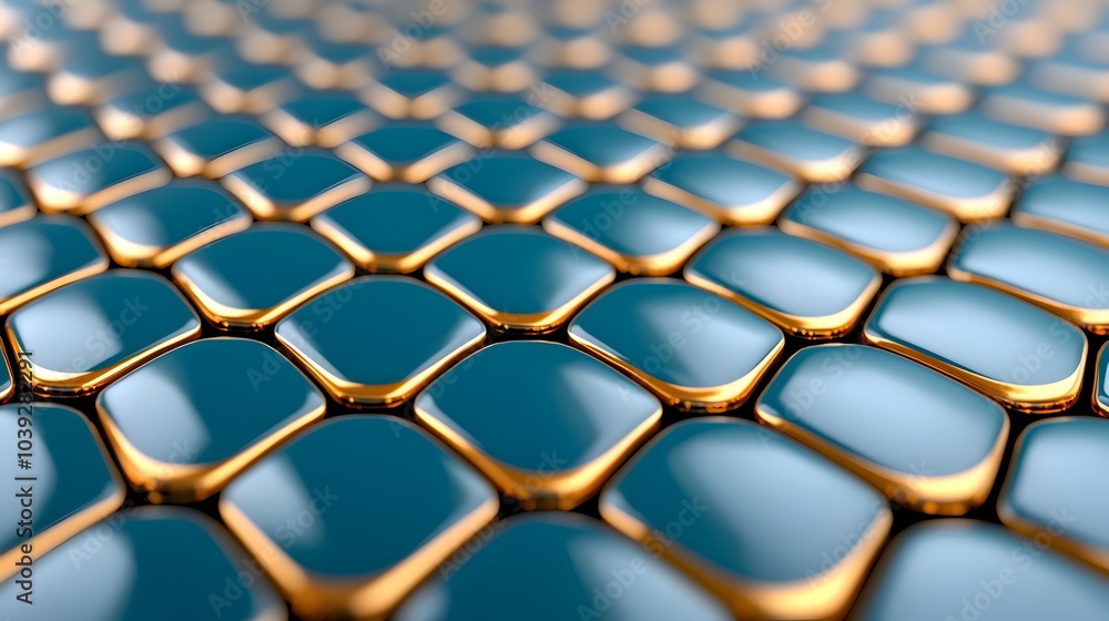 Poster luxurious glossy 3d tile texture with intricate geometric gold and teal patterns featuring reflectiv