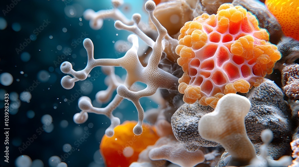 Poster meticulously crafted 3d texture depicting a lush organic coral reef with intricate branch formations