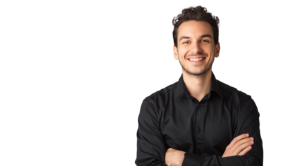 portrait of a smiling man wearing black shirt isolated on transparent background
