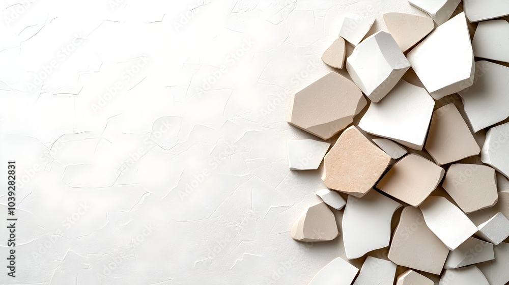 Poster irregular 3d polygonal shapes in neutral tones creating an abstract and minimalist wallpaper design 