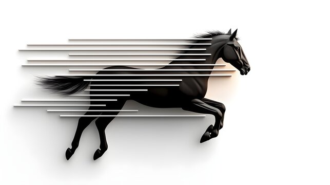 recommend clip art: Fast-galloping horse silhouette, black and white style, sharp contrasts, elongated shadow on minimalist background, sleek and dynamic composition