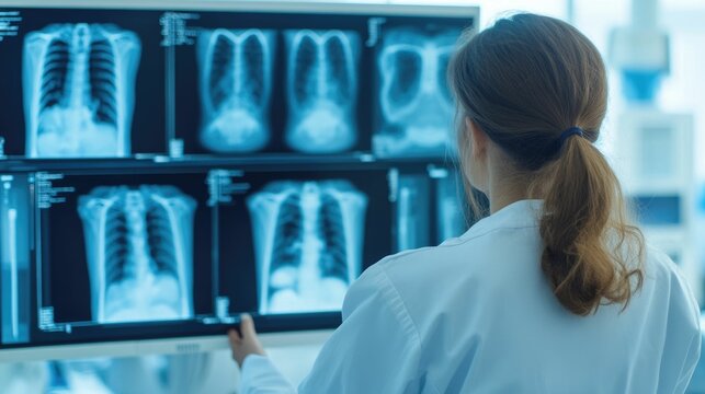 Radiologist carefully examining a bone density scan to assess the patient s bone health and detect potential signs of osteoporosis a common condition that leads to weakened bones