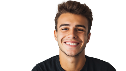 portrait of a smiling man wearing black shirt isolated on transparent background