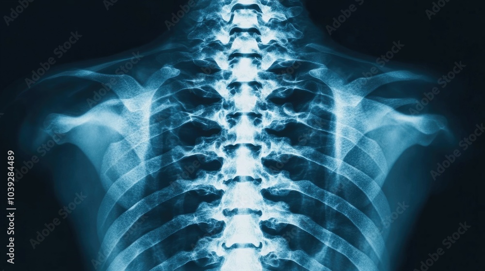 Poster detailed thoracic spine x ray image showcasing the intricate skeletal structure of the upper back pr