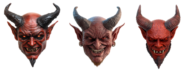 devil face close up isolated on a transparent PNG background, white background , cut out, clipping path, Generative Ai