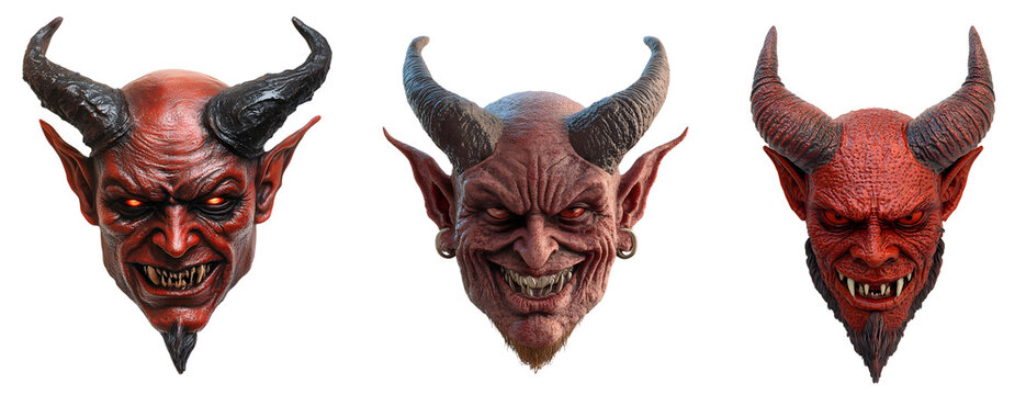 devil face close up isolated on a transparent PNG background, white background , cut out, clipping path, Generative Ai