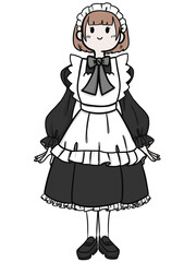 メイド服を着たかわいい女の子のイラスト